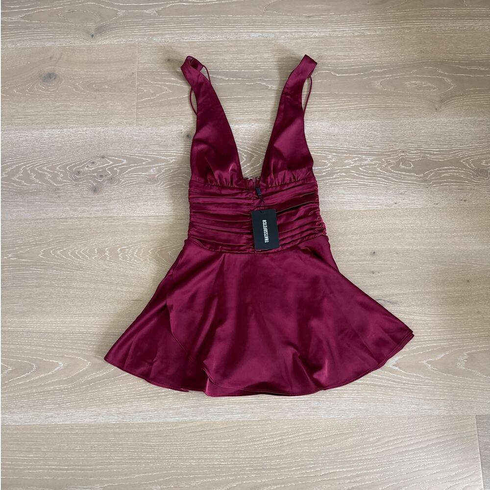 Thats So Fetch Mini Dress Satin V Neck Sleeveless Jane Size US4 Burgundy Red